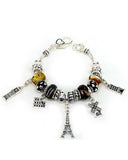 French Theme Paris Rome Eiffel Tower Windmill Tower of Pizza Dangling Charm Bracelet - Jewelry Nexus