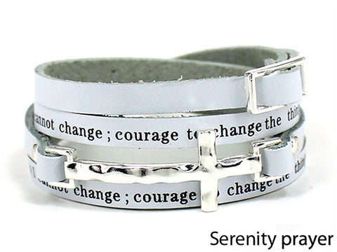 Hammered Silver-tone Cross Cord Bracelet Lord grant me serenity to accept things I cant change