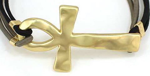 Ankh Cross Brushed Finish Dual Function Hair Tie & Stretch Bracelet by Jewelry Nexus