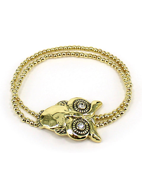 Hammered Owl Double Strand Stretch Bead Bracelet by Jewelry Nexus