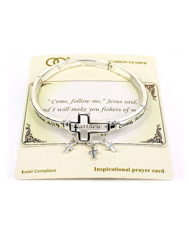 The Serenity Prayer Engraved Angel Wing with Cross Charm Twist Bangle Bracelet - Jewelry Nexus