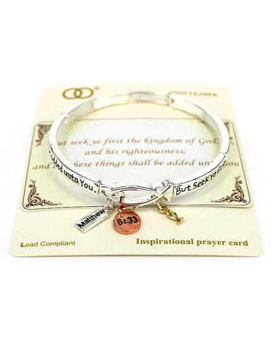 Inspirational Charm Matthew 6:33 Stretch Bracelet "But seek ye first the kingdom of."- Jewelry Nexus