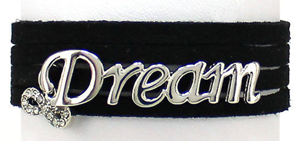 Dream Believe Faith Hope Cord Wrap Bracelet with Rhinestone Charm by Jewelry Nexus
