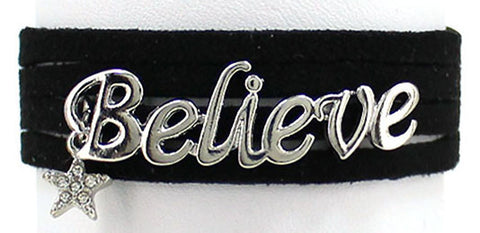 Dream Believe Faith Hope Cord Wrap Bracelet with Rhinestone Charm by Jewelry Nexus