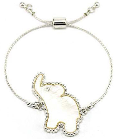 Elephant Shell with Crystal Elements Sliding Knot Adjustable Bracelet by Jewelry Nexus