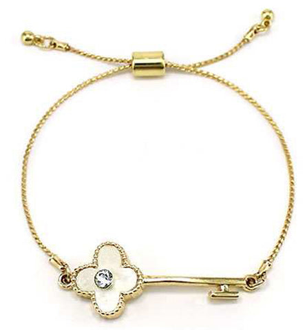 Shell Key Theme Crystal encrusted Sliding Knot Adjustable Bracelet