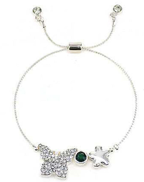 Butterfly Garden Theme Crystal encrusted Element Sliding Knot Adjustable Bracelet