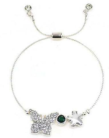 Butterfly Garden Theme Crystal encrusted Element Sliding Knot Adjustable Bracelet