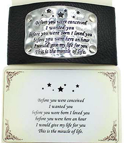 Miracle of Life Inspirational Leather Bracelet Prayer Card I loved you before you were born