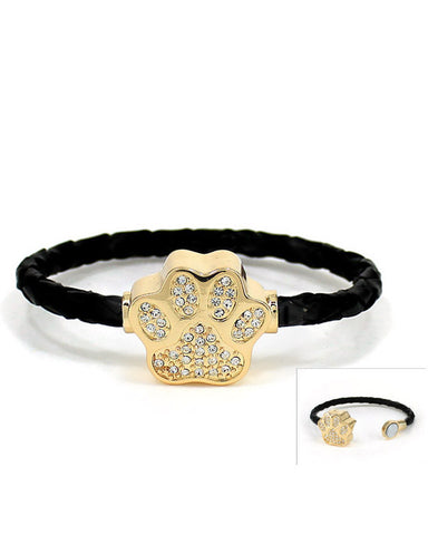 Dog Paw Print Swarovski Elements Magnetic Leather Bracelet "If you love puppies" by Jewelry Nexus