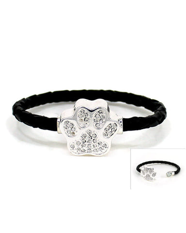 Dog Paw Print Swarovski Elements Magnetic Leather Bracelet "If you love puppies" by Jewelry Nexus