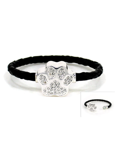 Dog Paw Print Crystal Magnetic Cord Bracelet "If you love puppies" by Jewelry Nexus