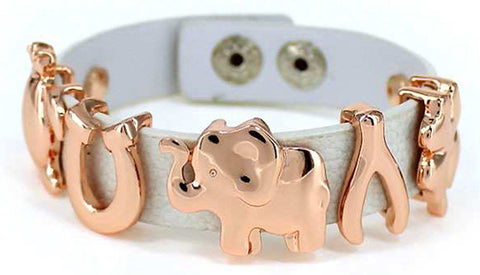 Lucky Theme Elephant Horse shoe Clover Turtle Adjustable Button Closure Cord Bracelet