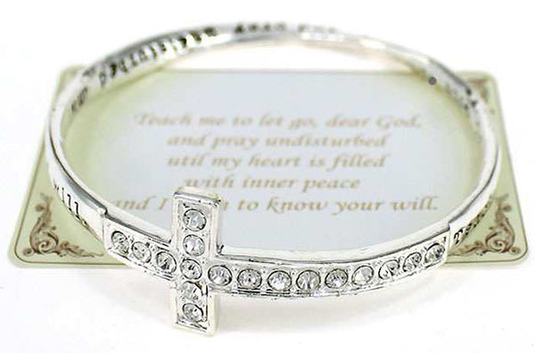 Inspirational Cross Crystal Bracelet Teach to let go dear god pray until my heart fills inner peace