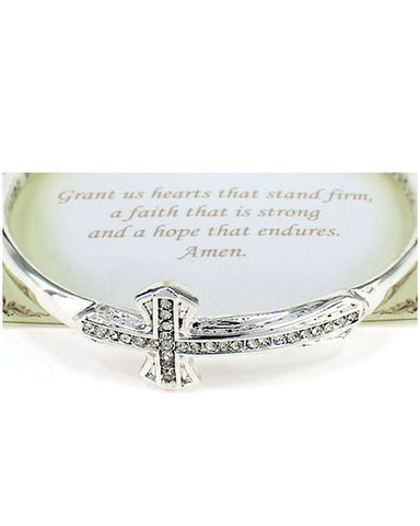 Inspirational Cross with Prayer Engraved Swarovski Elements Twist Bangle Bracelet  - Jewelry Nexus