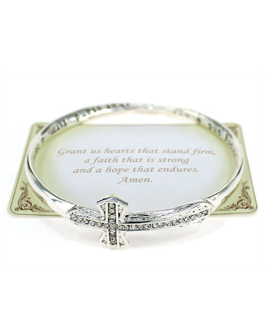 Inspirational Cross with Prayer Engraved Swarovski Elements Twist Bangle Bracelet  - Jewelry Nexus