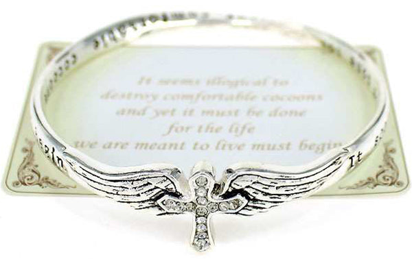 Inspirational Cross with Crystal Element Engraved Bracelet with a Prayer Card by Jewelry Nexus