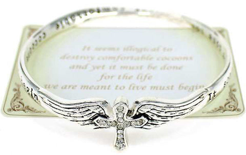 Inspirational Cross with Crystal Element Engraved Bracelet with a Prayer Card by Jewelry Nexus