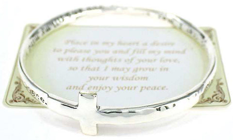 Inspirational Hammered Cross Engraved Bracelet with a Prayer Card by Jewelry Nexus