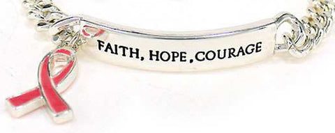 Pink Ribbon Charm Chain Bracelet by Jewelry Nexus "Faith Hope Courage"