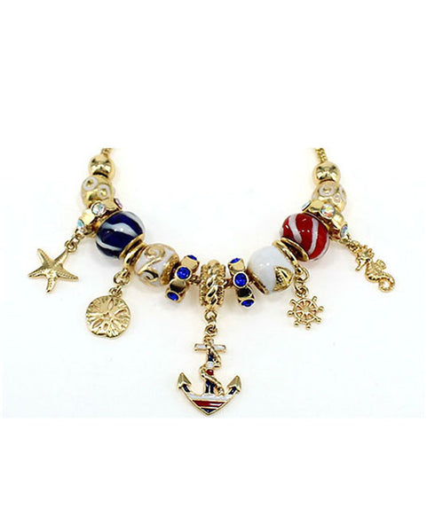 Sea life Nautical Anchor Rope Rudder Sand Dollar Starfish Sea Horse Charm Bracelet by Jewelry Nexus