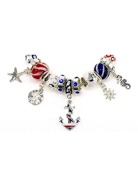 Sea life Nautical Anchor Rope Rudder Sand Dollar Starfish Sea Horse Charm Bracelet by Jewelry Nexus