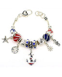 Sea life Nautical Anchor Rope Rudder Sand Dollar Starfish Sea Horse Charm Bracelet by Jewelry Nexus