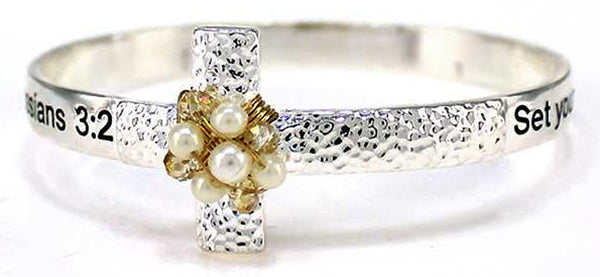 Colossians 3:2 Prayer Imitation Pearl Crystal Bracelet Set minds on things above not earthly things