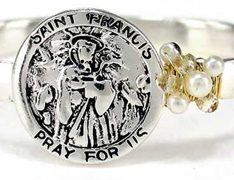 St. Francis Prayer Engraved Imitation Pearl Crystal Bracelet Lord make me a instrument of peace