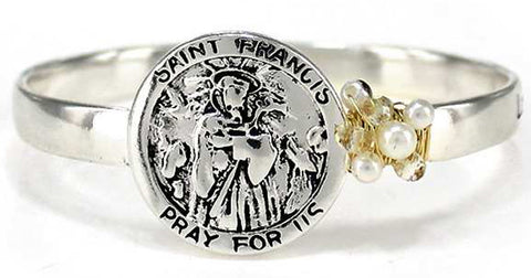 St. Francis Prayer Engraved Imitation Pearl Crystal Bracelet Lord make me a instrument of peace