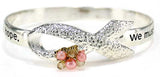 Hammered Pink Ribbon Bracelet Imitation Pearl & Crystal Never lose infinite hope
