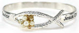 Ichtus Prayer Engraved with Imitation Pearl & Crystal Bracelet 