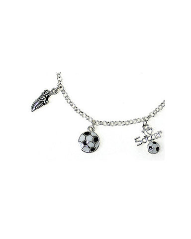 Silver-tone White and Black Soccer Theme Charm Bracelet by Jewelry Nexus Shoe T-shirt I Love Soccer