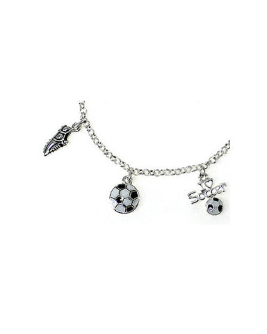 Silver White and Black Soccer Theme Charm Bracelet by Jewelry Nexus, Shoe, T-shirt, I Love Soccer