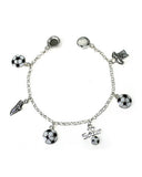 Silver-tone White and Black Soccer Theme Charm Bracelet by Jewelry Nexus Shoe T-shirt I Love Soccer