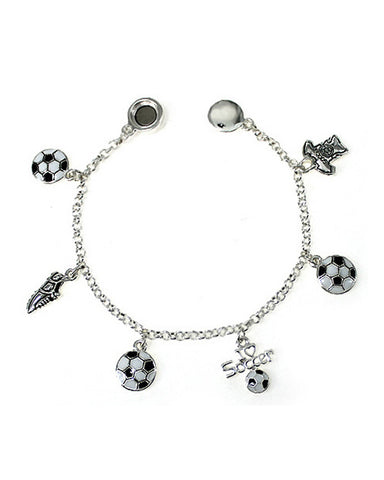 Silver-tone White and Black Soccer Theme Charm Bracelet by Jewelry Nexus Shoe T-shirt I Love Soccer