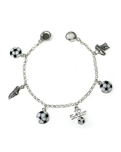 Silver White and Black Soccer Theme Charm Bracelet by Jewelry Nexus, Shoe, T-shirt, I Love Soccer