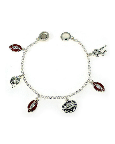 Silver and Red Football Theme Charm Bracelet by Jewelry Nexus, Star Player, Helmet, Quarterback