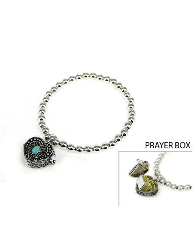 A Prayer for my Teacher in a Turquoise Heart Box Stretch  Inspirational Bracelet - Jewelry Nexus