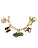 Gold-tone African Safari Theme Charm Bracelet Zebra Giraffe Elephant Binoculars & Jeep by Jewelry Nexus