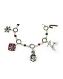 Christmas Theme Candy Cane Gift Snowflake Snowman Reindeer Charm Bracelet by Jewelry Nexus