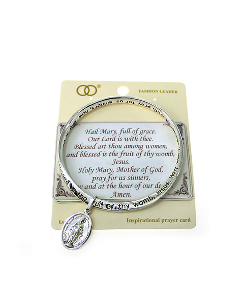 Inspirational "Hail Mary Full Of Grace…." Engraved Bracelet with Mother Mary Charm - Jewelry Nexus