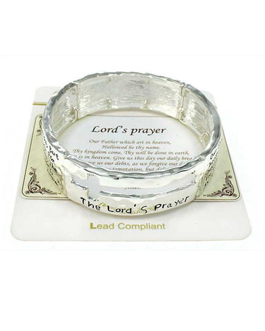 Lord's Prayer Engraved Hammered Stretch Bracelet "Our Father which art In Heaven…"- Jewelry Nexus