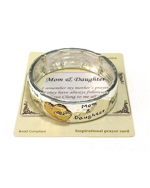 Mom & Daughter Araham Lincoln Inspired Mothers Prayer Hammered Stretch Bracelet - Jewelry Nexus