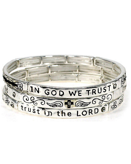 "In God We Trust" Inspirational Multi Layer Engraved Stretch Bracelet - Jewelry Nexus