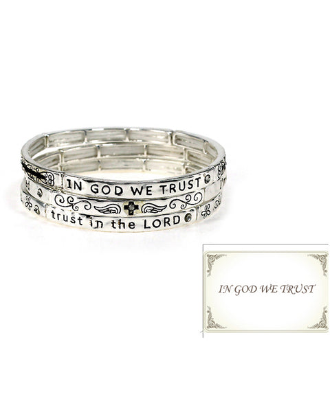 In God We Trust Inspirational Multi Layer Engraved Stretch Bracelet by Jewelry Nexus