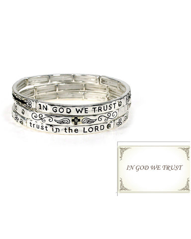 In God We Trust Inspirational Multi Layer Engraved Stretch Bracelet by Jewelry Nexus