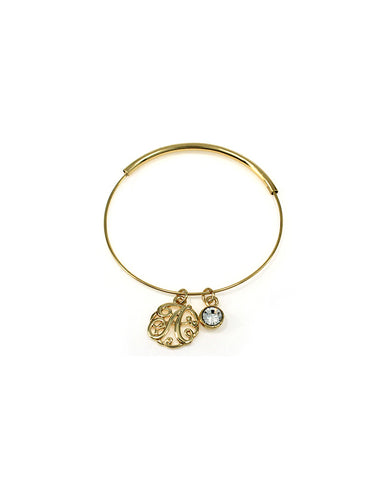 Monogram Charm Adjustable Bangle Bracelet by Jewelry Nexus