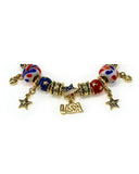 I Love USA Theme American Flag Inspirational Bead Bracelet with Heart Lobster Claw - Jewelry Nexus