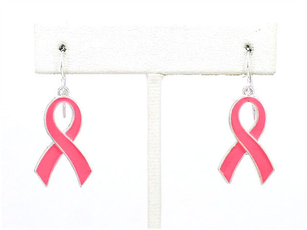 Pink Ribbon Double Sided Dangle Earrings - Jewelry Nexus